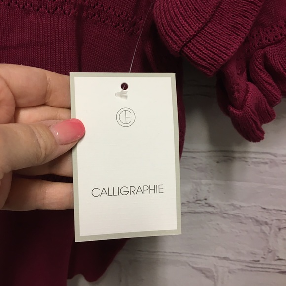 NEW CROP SWEATER TOP OVERSIZED RUFFLE Sleeves  Raspberry SZ M - Picture 8 of 11